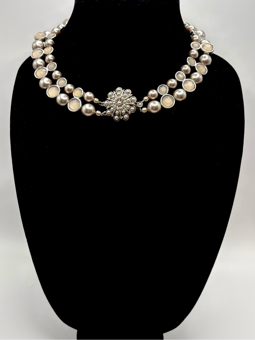 Banana Republic Retro Pewter Grey Faux Pearl Double Strand Statement Necklace